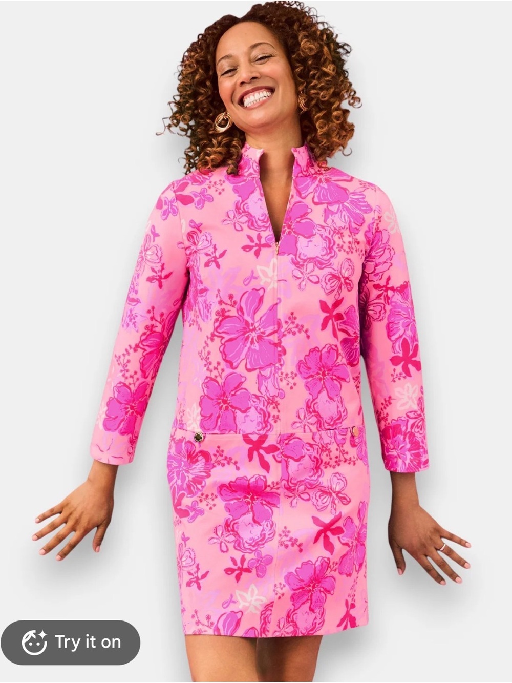 Lilly Pulitzer Rosie floral prints with purpose Pink Hot Pink Long Sleeve Dress